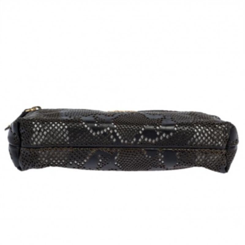 Roberto Cavalli Black Perforated Leather Pouch For Sale 5