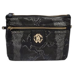 Roberto Cavalli Black Perforated Leather Pouch