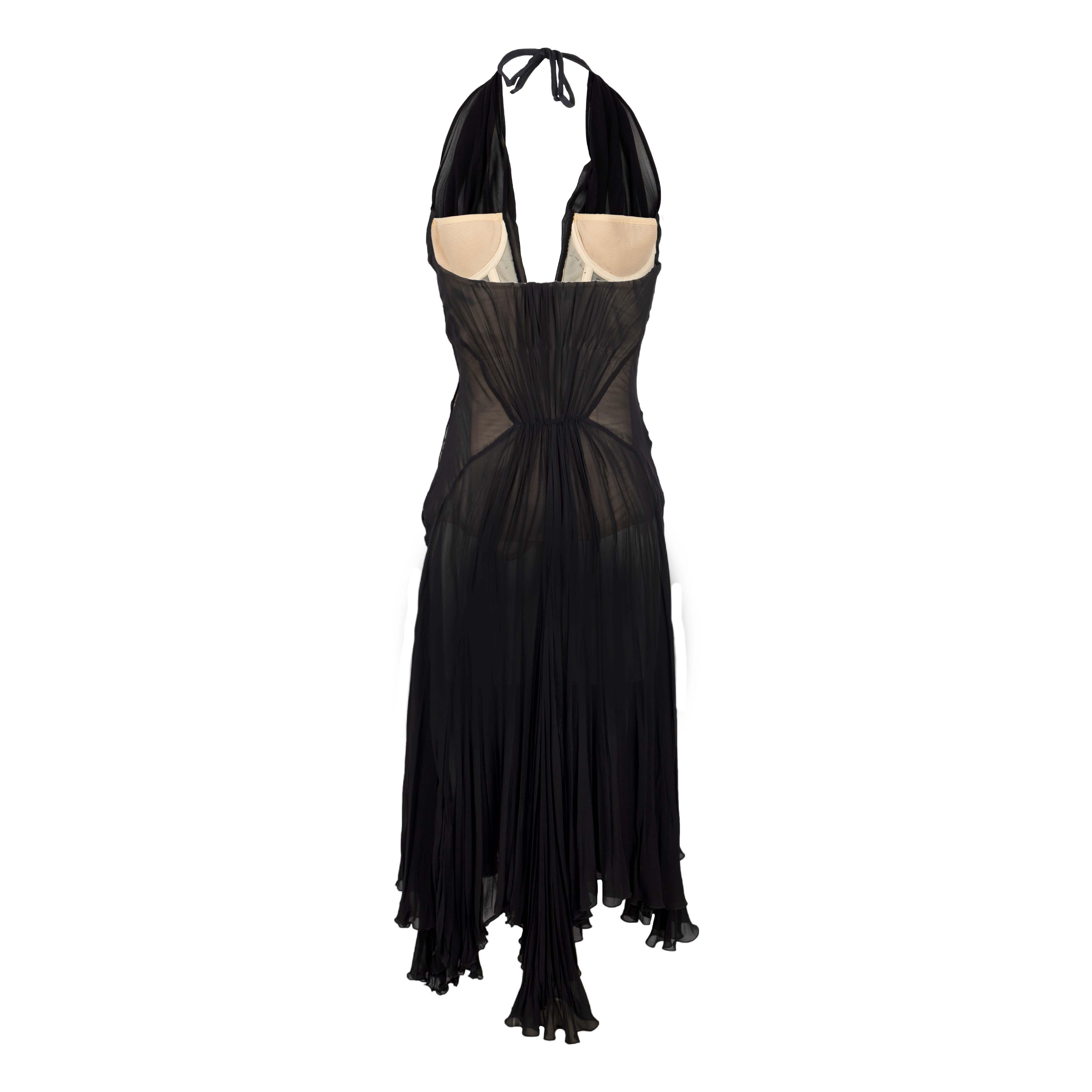 Roberto Cavalli Black Plunge Neck Corset Dress - '00s In Good Condition For Sale In Milano, IT