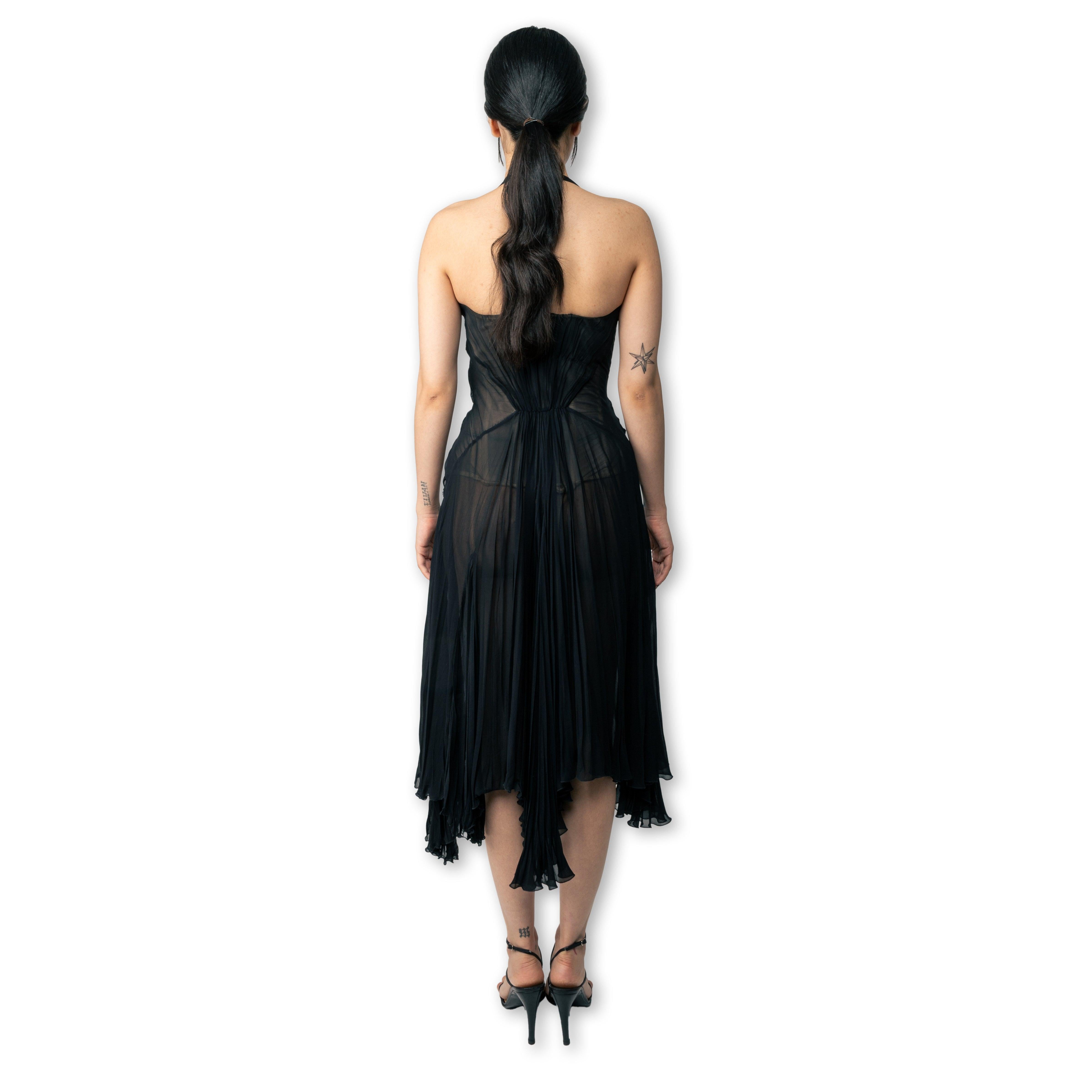 Women's Roberto Cavalli Black Plunge Neck Corset Dress - '00s For Sale