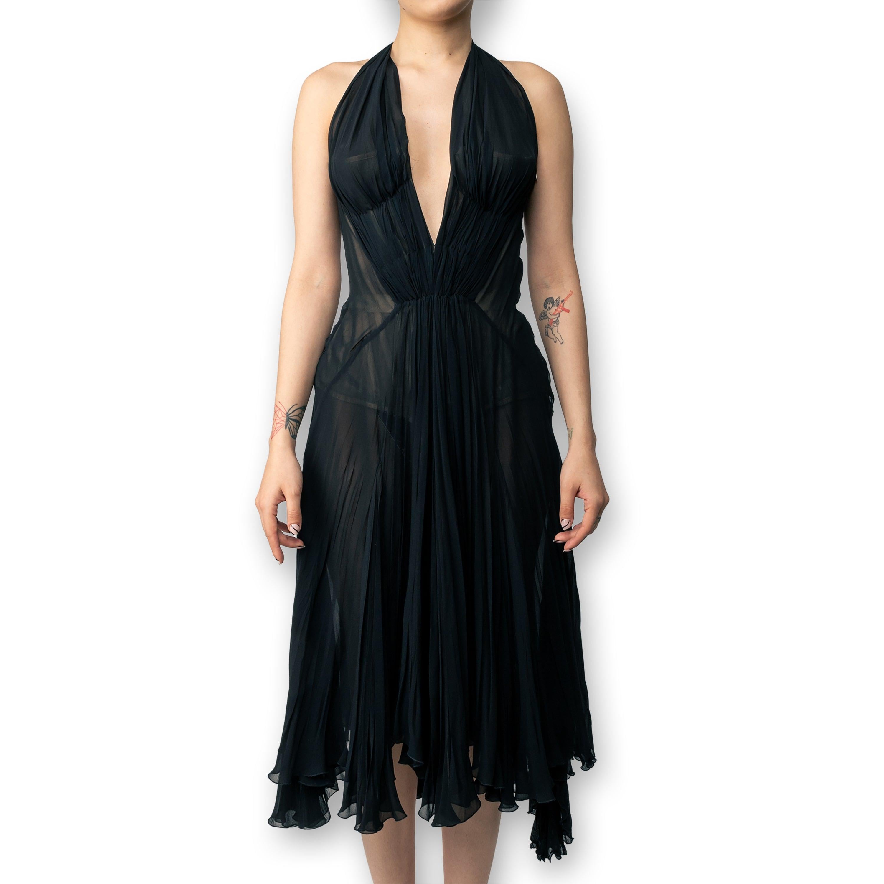 Roberto Cavalli Black Plunge Neck Corset Dress - '00s For Sale 1