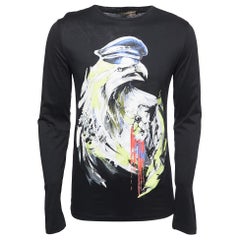 Roberto Cavalli Black Printed Cotton Full Sleeve T-Shirt S