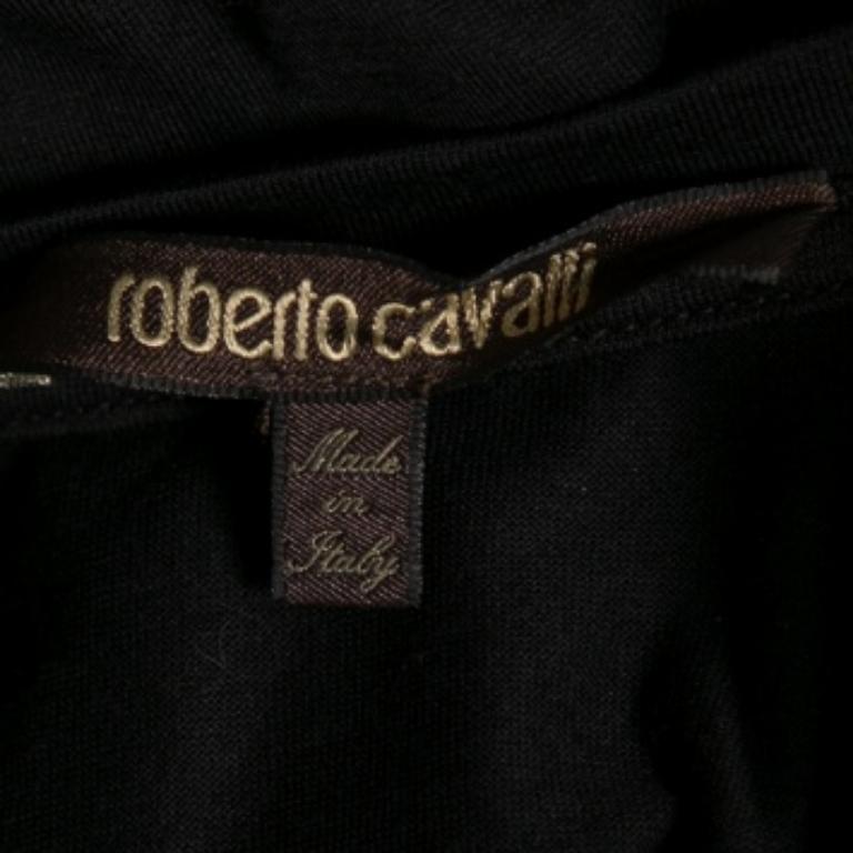 De los hombres Roberto Cavalli Camiseta negra de manga corta de algodón estampado M en venta