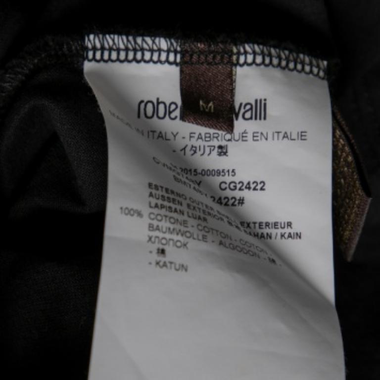 Roberto Cavalli Camiseta negra de manga corta de algodón estampado M en venta 2