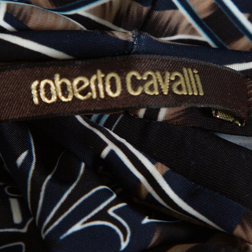 Women's Roberto Cavalli Black Printed Jersey Fit & Flare Maxi Skirt L