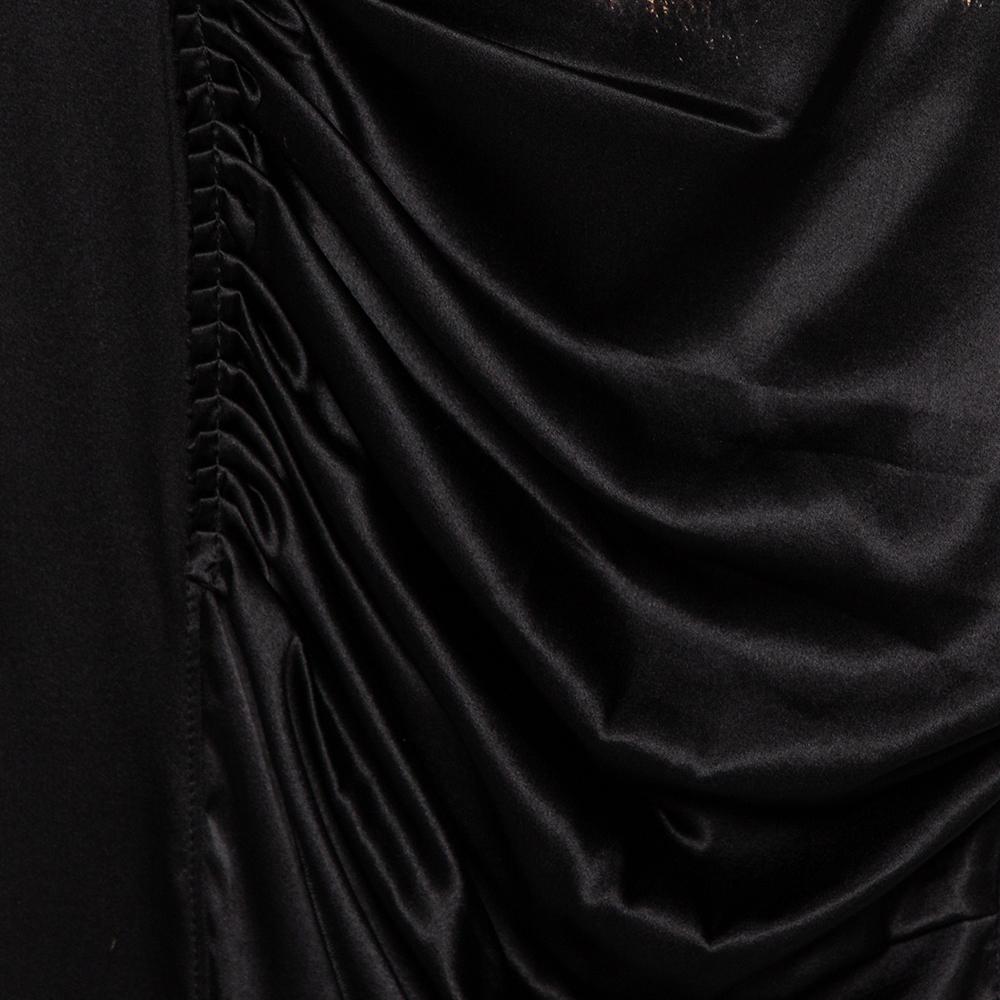 Women's Roberto Cavalli Black Printed Satin Draped Sleeveless Mini Dress M