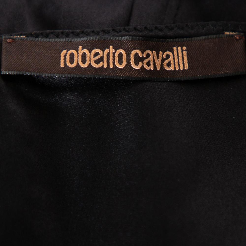 Roberto Cavalli Black Printed Satin Draped Sleeveless Mini Dress M 1