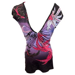 Roberto Cavalli Black Purple Pink Print Short Sleeve Top