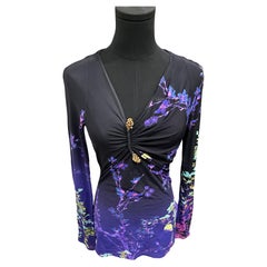 Roberto Cavalli Black Purple Print Top
