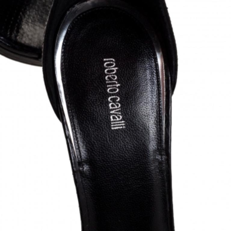 Roberto Cavalli Black Python Crystal Embellished Panther Sandals Size 39 For Sale 2