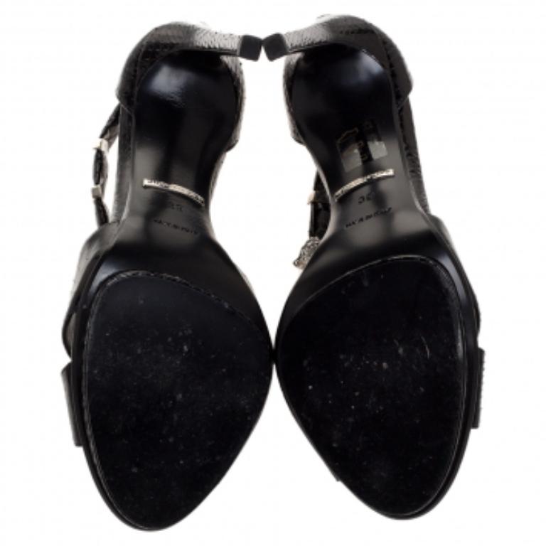 Roberto Cavalli Black Python Crystal Embellished Panther Sandals Size 39 For Sale 3
