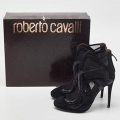 Roberto Cavalli Black Python, Suede and Mesh Ankle Booties Size 39