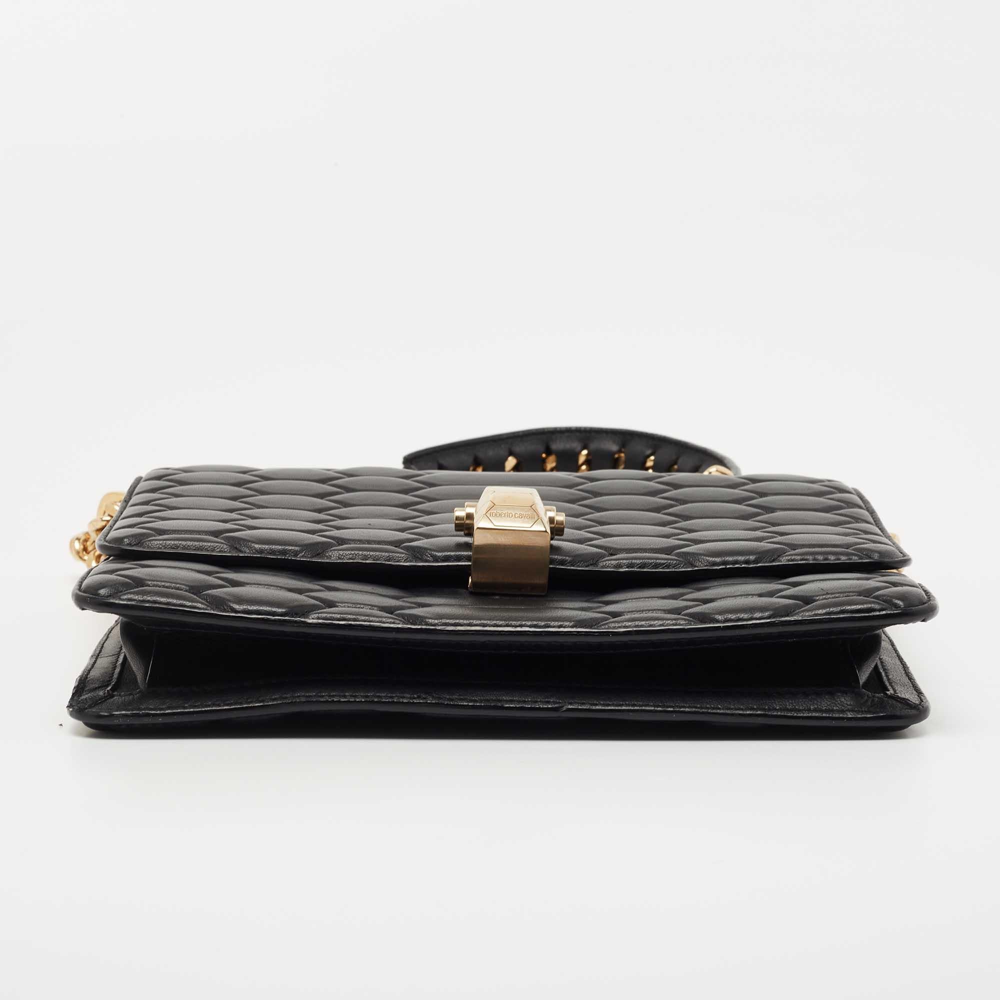 Roberto Cavalli Black Quilted Leather Hera Shoulder Bag In Good Condition In Dubai, Al Qouz 2