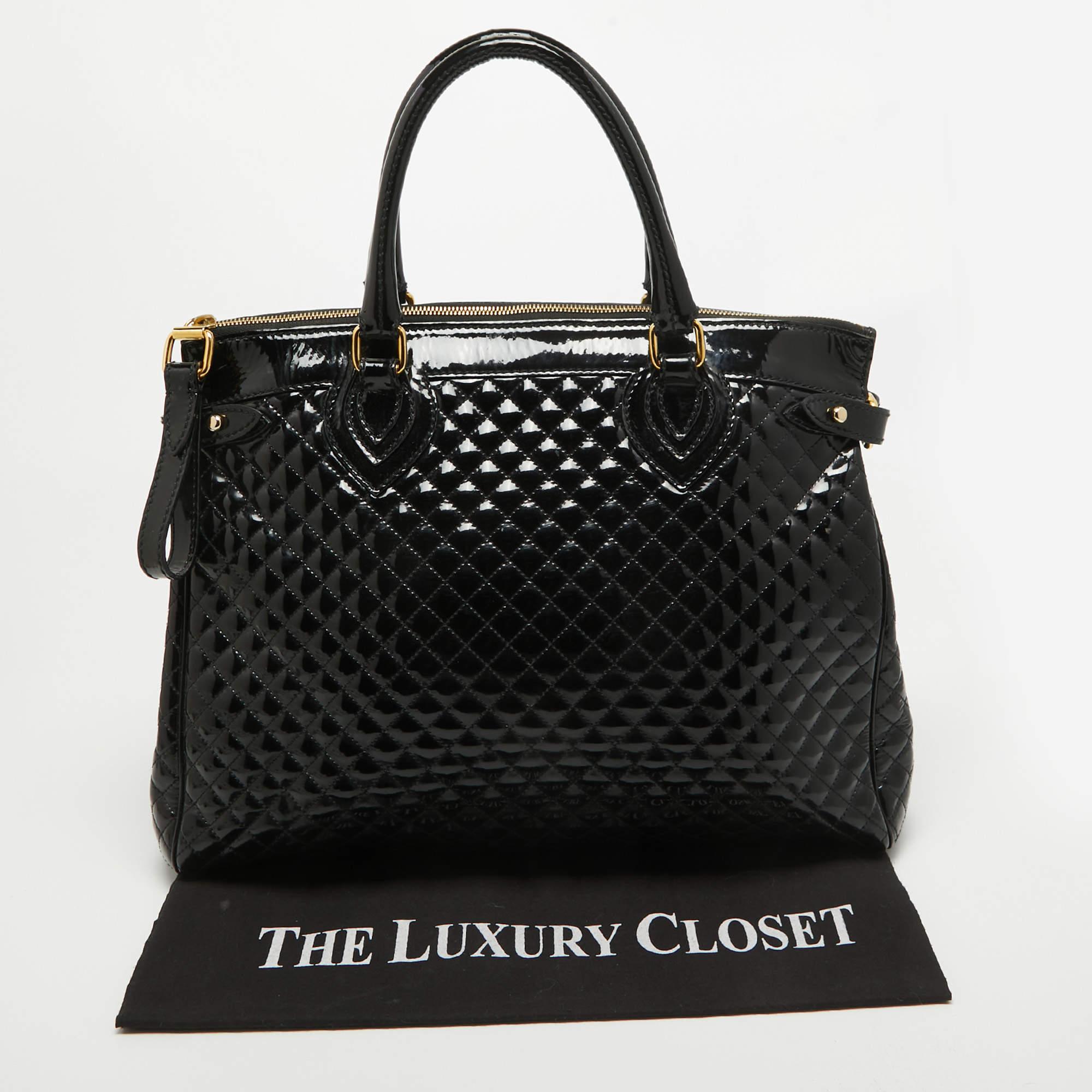 Roberto Cavalli Black Quilted Patent Leather Grand Tour Tote For Sale 10