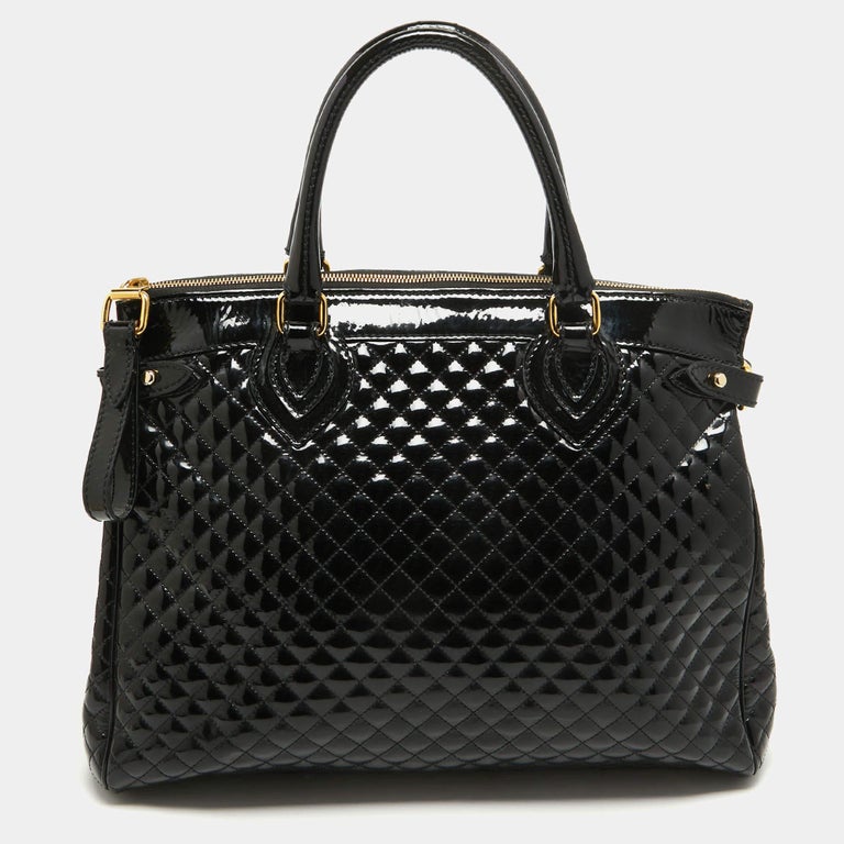 Roberto Cavalli Black Quilted Patent Leather Grand Tour Tote at