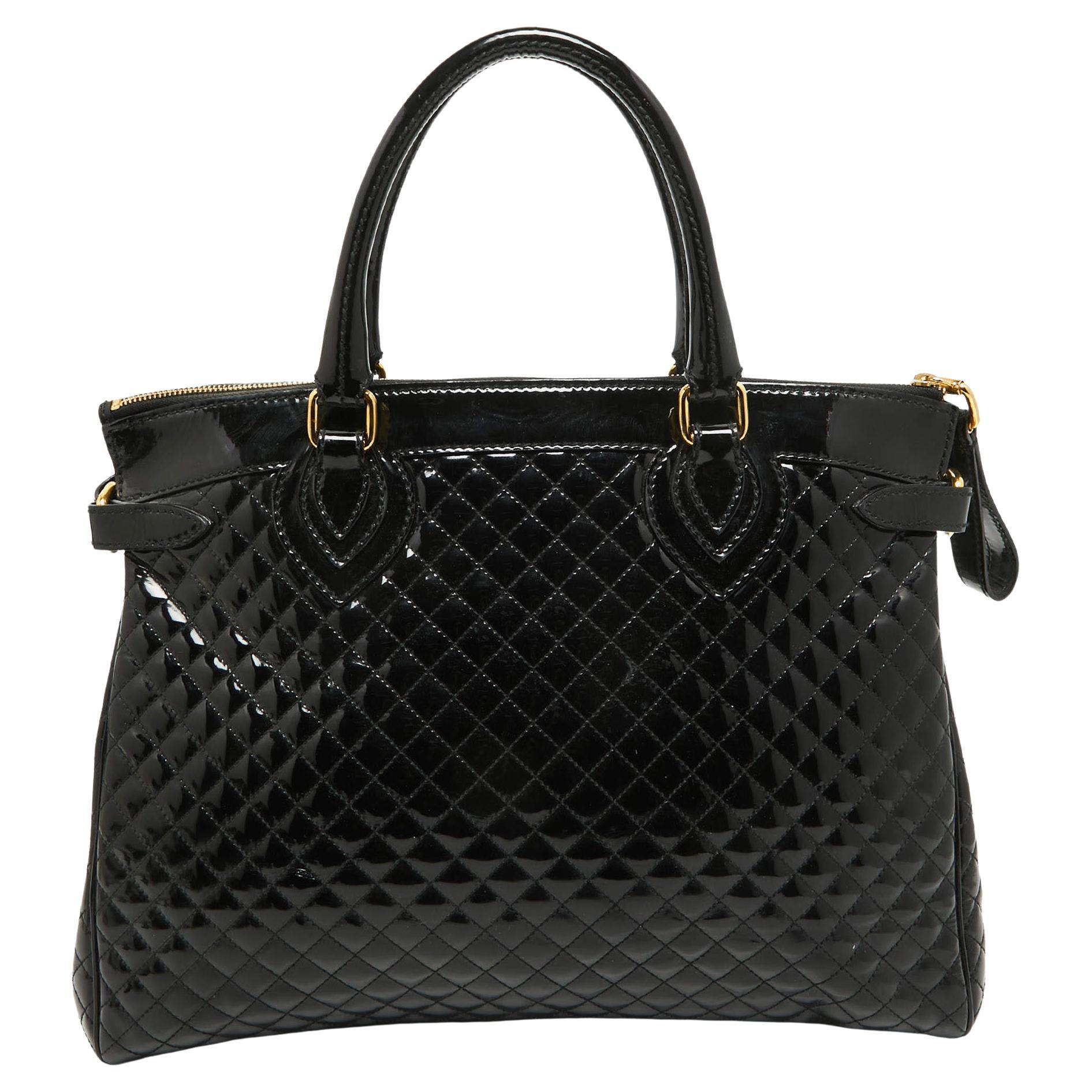 Roberto Cavalli Black Quilted Patent Leather Grand Tour Tote For Sale
