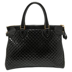 Roberto Cavalli Black Quilted Patent Leather Grand Tour Tote