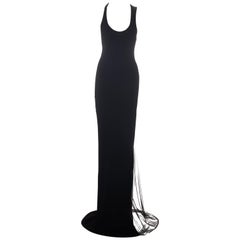 Roberto Cavalli black rayon maxi dress with mesh inserts, c. 2000
