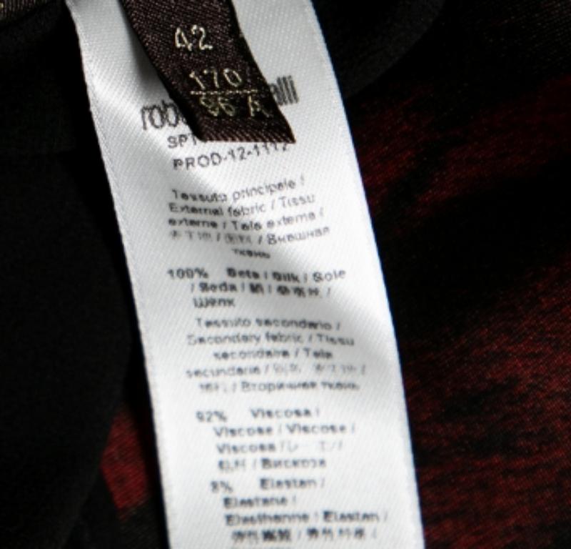 Roberto Cavalli Vestito a pieghe in jersey di seta con stampa animale nera e rossa M. I. in vendita 1