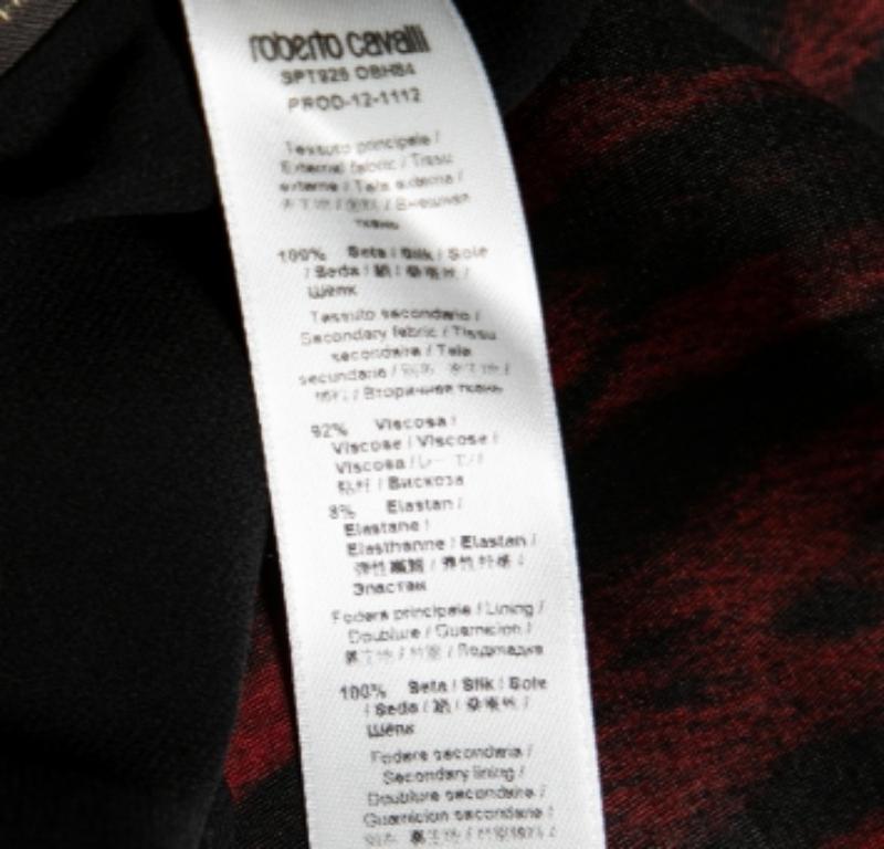 Roberto Cavalli Vestito a pieghe in jersey di seta con stampa animale nera e rossa M. I. in vendita 2