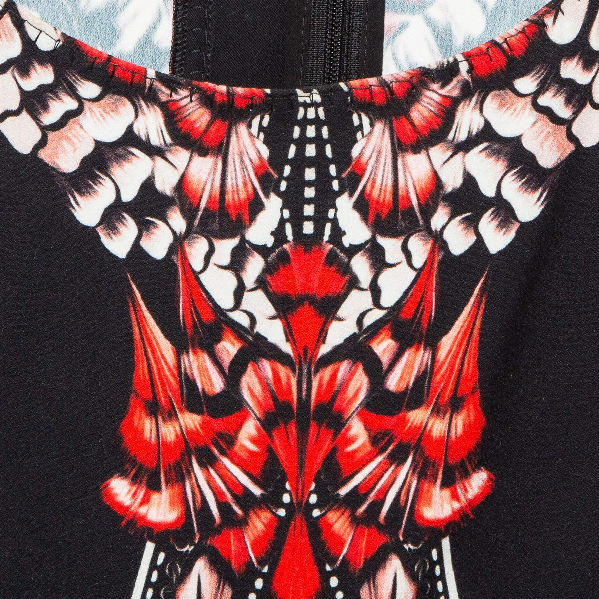 Women's Roberto Cavalli Black/Red Printed Stretch Crepe Short Dress M For Sale