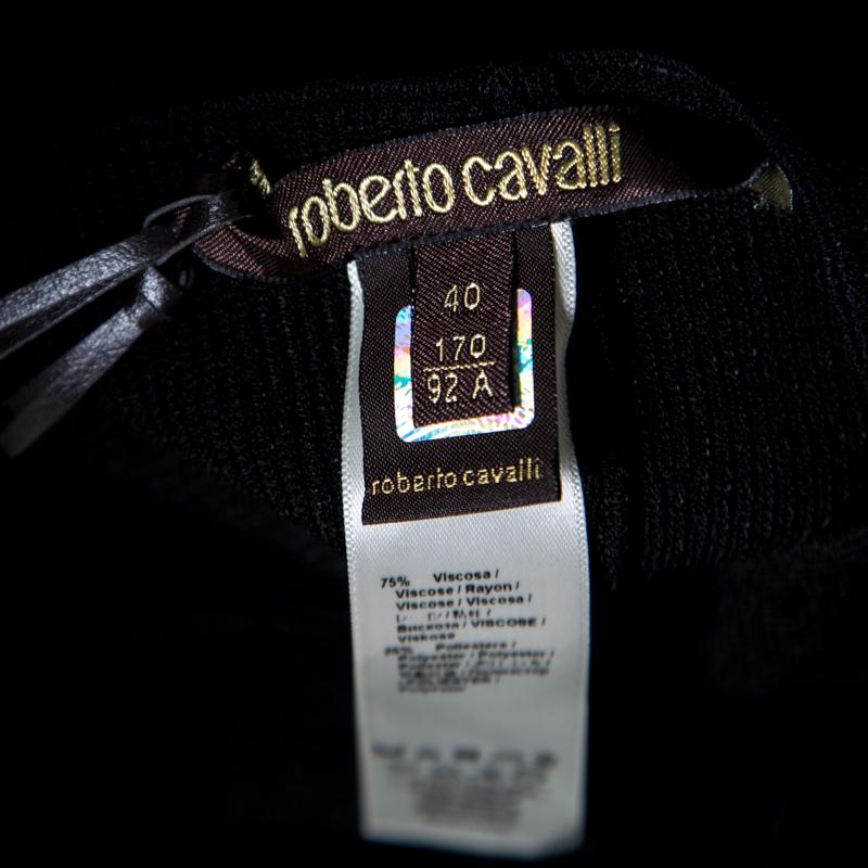 Roberto Cavalli Black Ribbed Knit Distressed Waist Detail Cold Shoulder Dress S 1