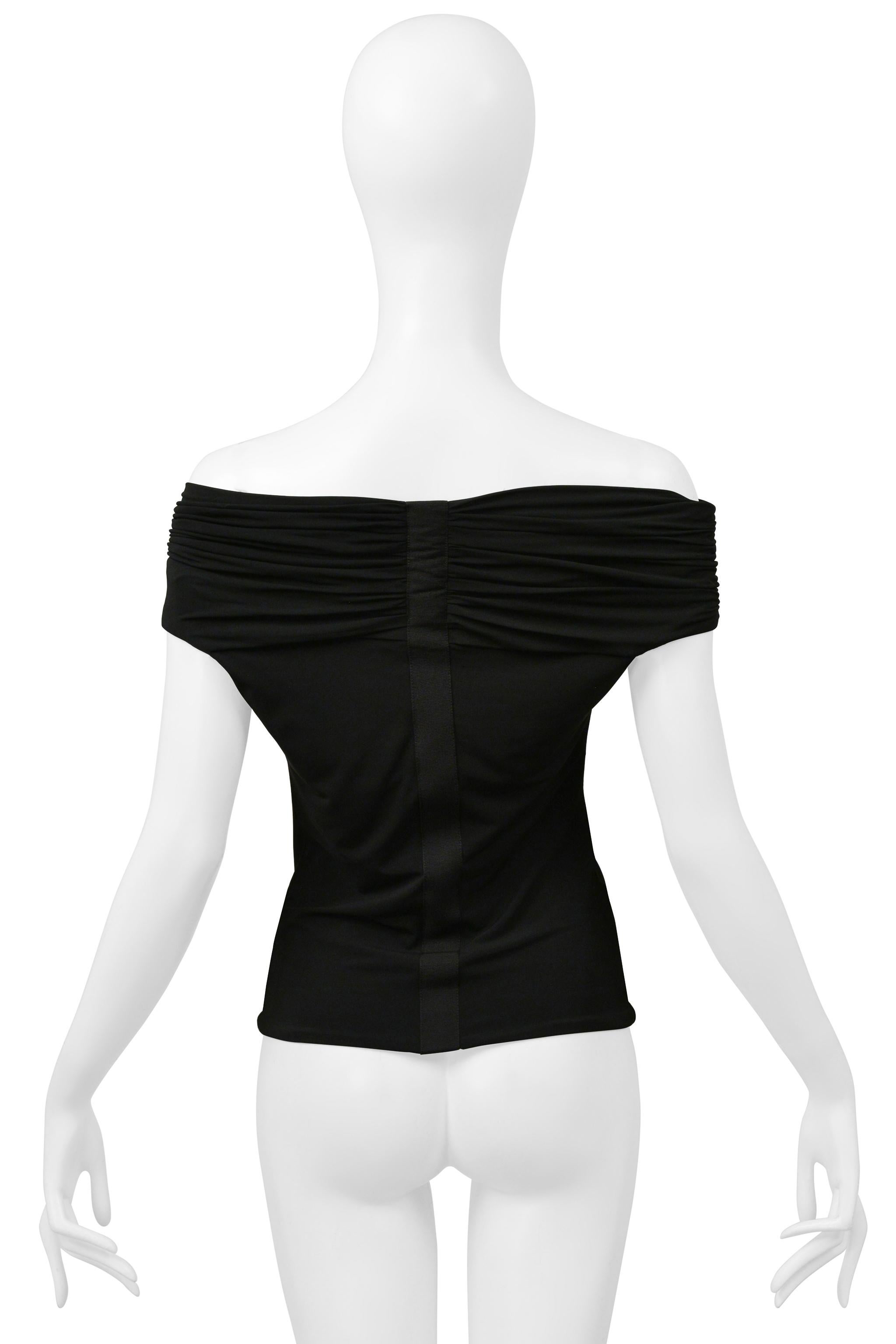 Roberto Cavalli Black Ruched Top With Snake And Flower Brooch For Sale 1