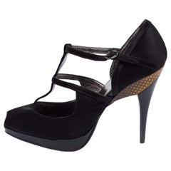 Roberto Cavalli Black Satin Ankle Strap Sandals Size 36