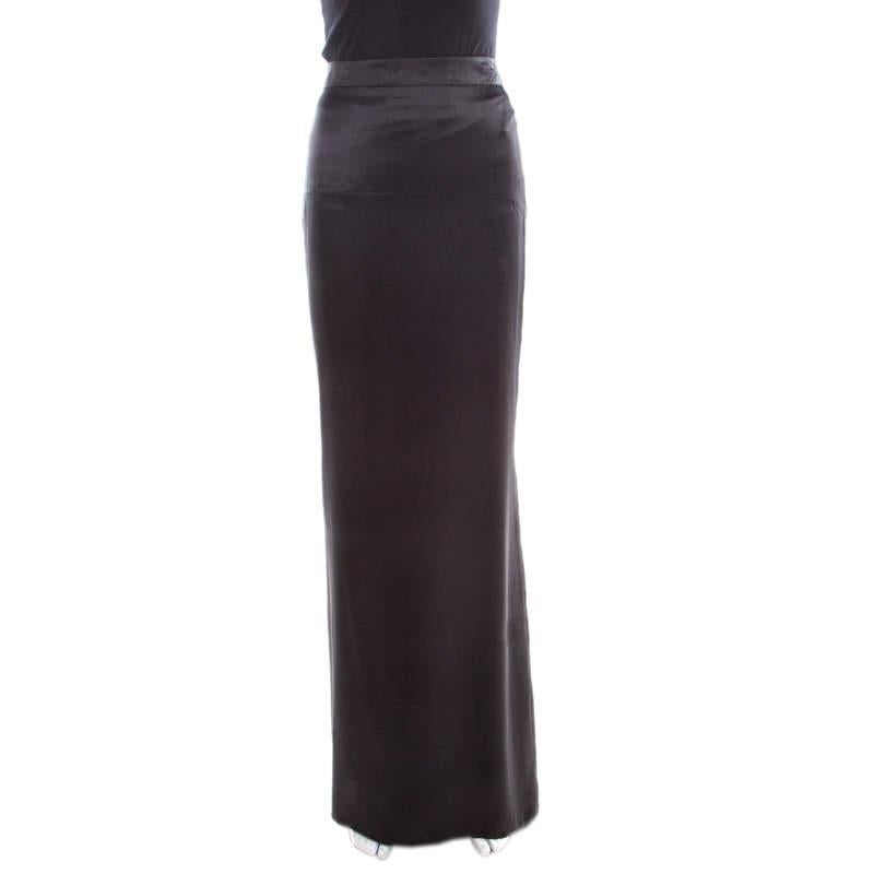 Roberto Cavalli Black Satin Maxi Skirt S In Good Condition For Sale In Dubai, Al Qouz 2