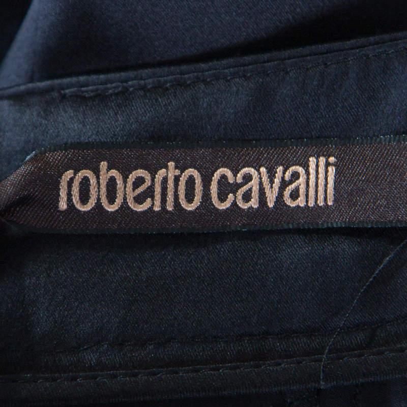 Roberto Cavalli Black Satin Maxi Skirt S For Sale 1