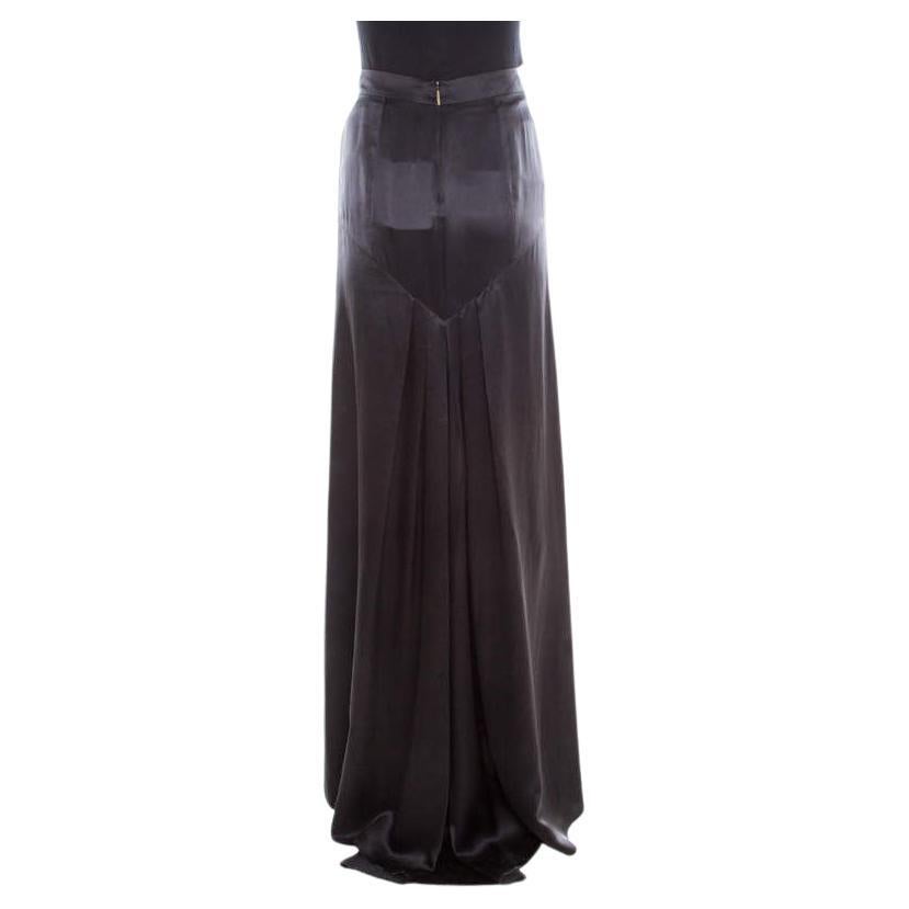 Roberto Cavalli Black Satin Maxi Skirt S For Sale