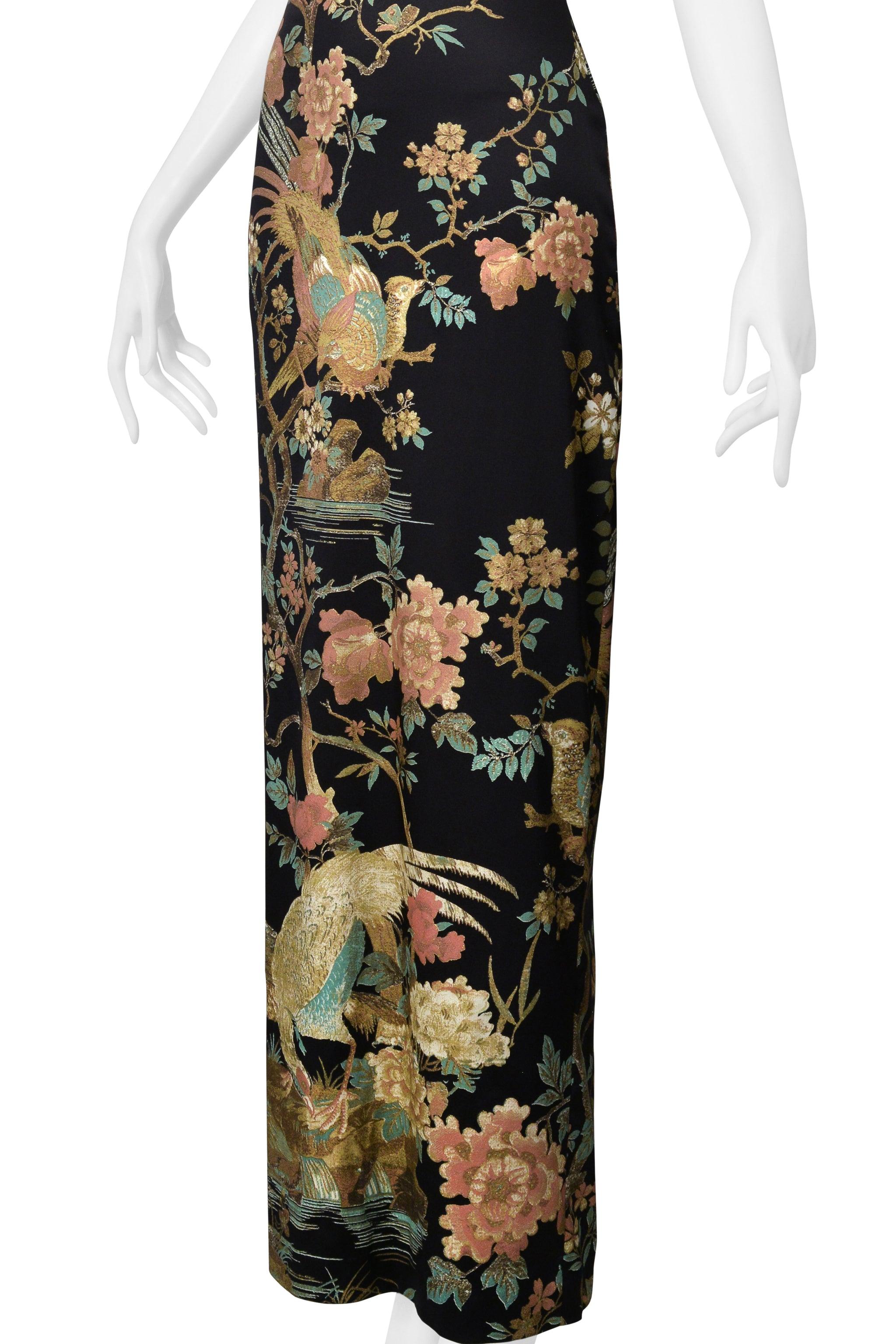 Roberto Cavalli Black Satin Strapless Gown With Asian Floral Print AW 2006 1