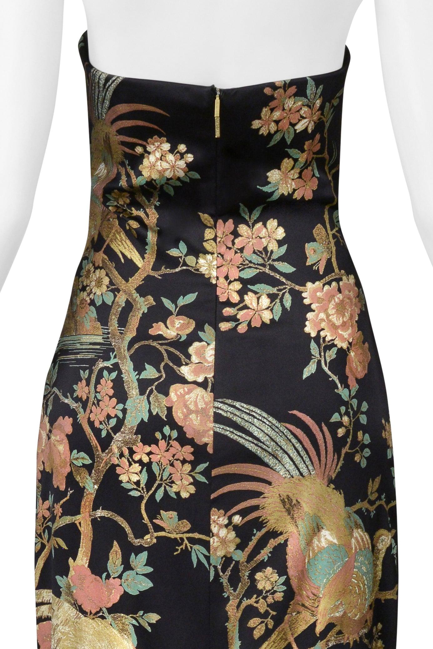 Roberto Cavalli Black Satin Strapless Gown With Asian Floral Print AW 2006 3
