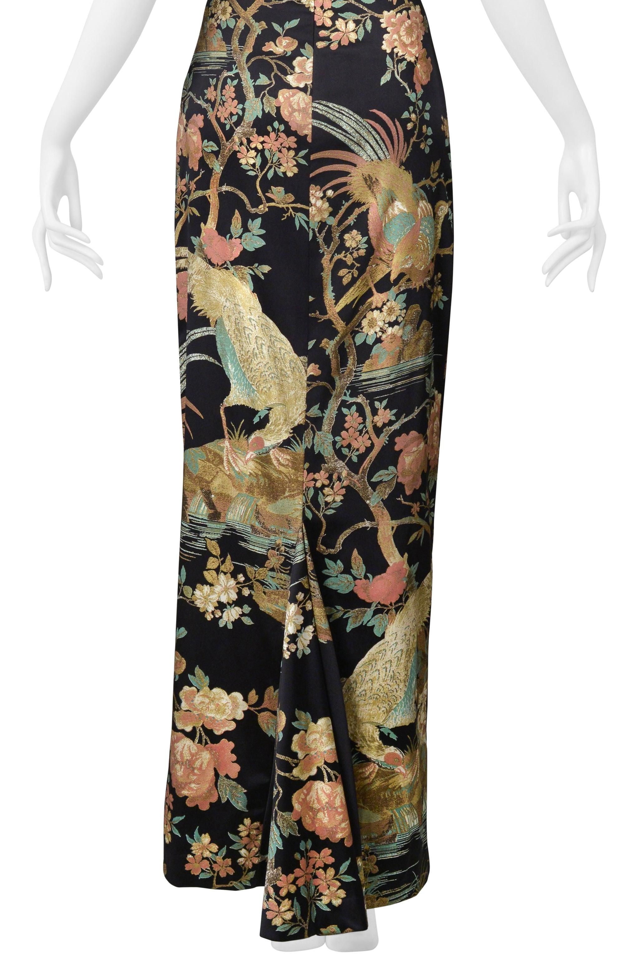 Roberto Cavalli Black Satin Strapless Gown With Asian Floral Print AW 2006 4