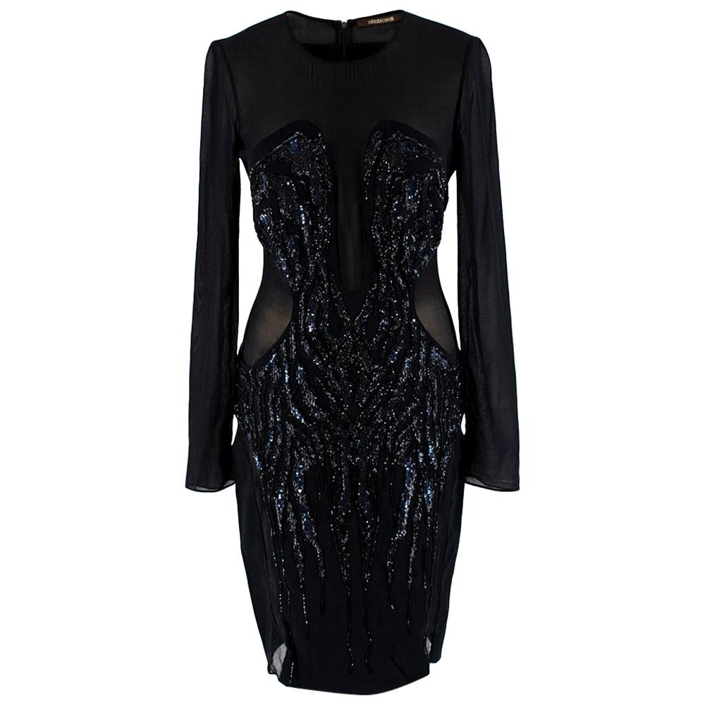 Roberto Cavalli Black Sequin Embellished Sheer Dress - Size US 4 For Sale