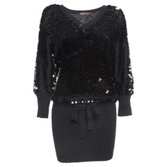 Roberto Cavalli Black Sequined Cashmere Knit Tunic M