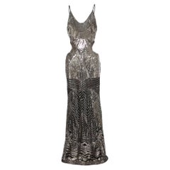 Roberto Cavalli Black Sequined Cutout Sleeveless Gown