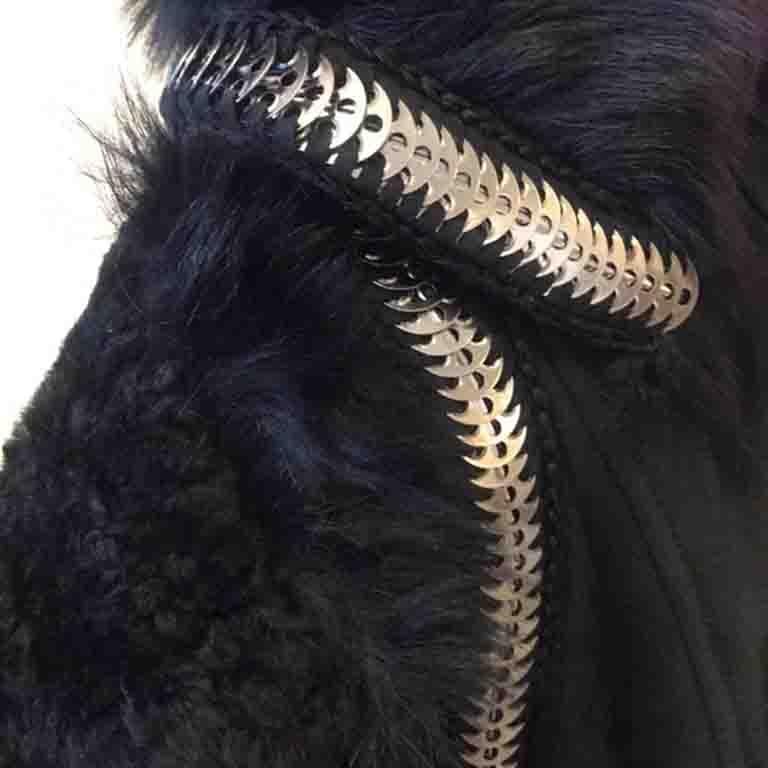 Roberto Cavalli Black Shearling Fringe Jacket In Good Condition For Sale In Los Angeles, CA