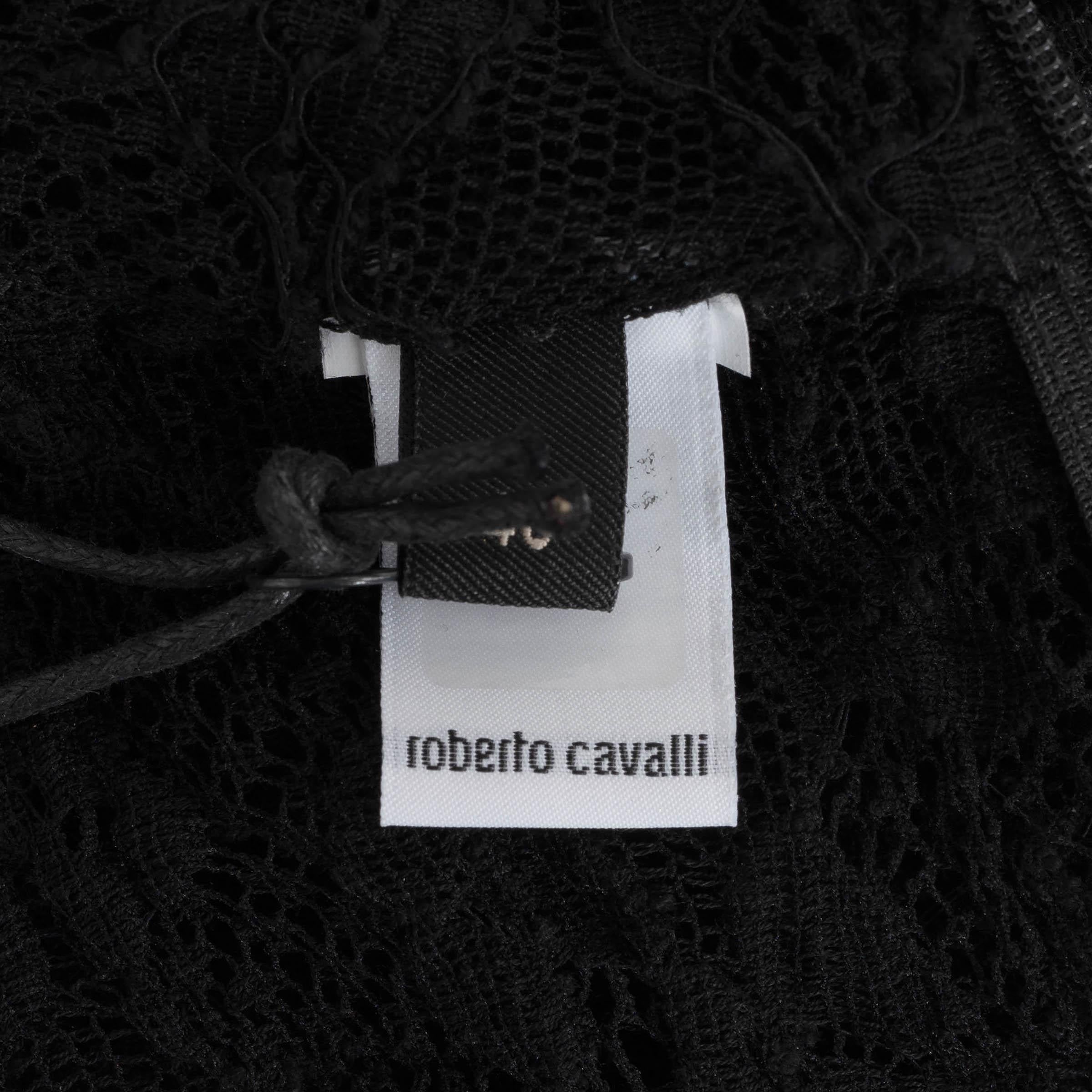 ROBERTO CAVALLI black SHEER STRETCH LACE KNIT Catsuit Jumpsuit  Suit M 2