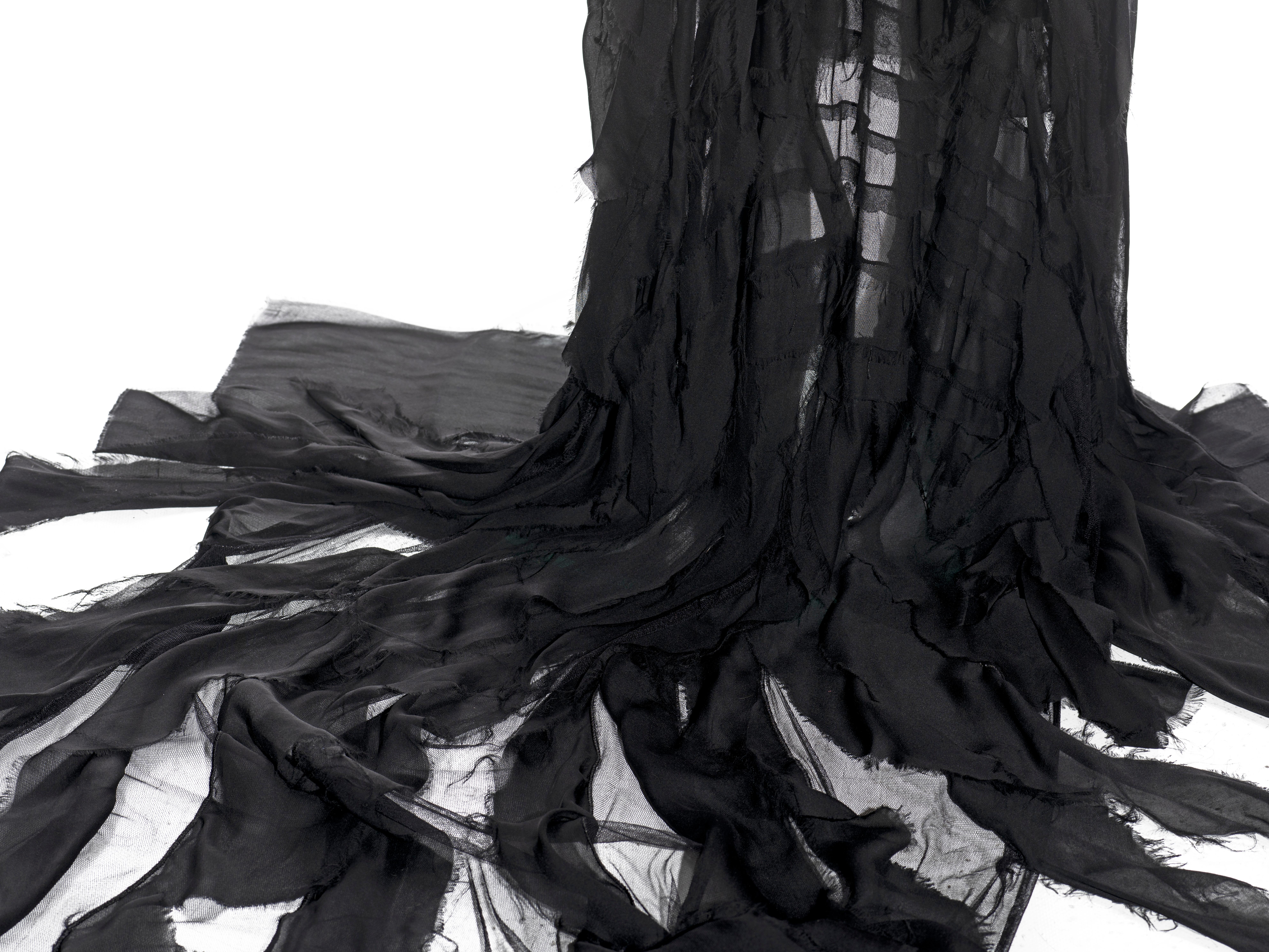 Roberto Cavalli black shredded silk strapless evening dress with train, fw 2001 For Sale 3