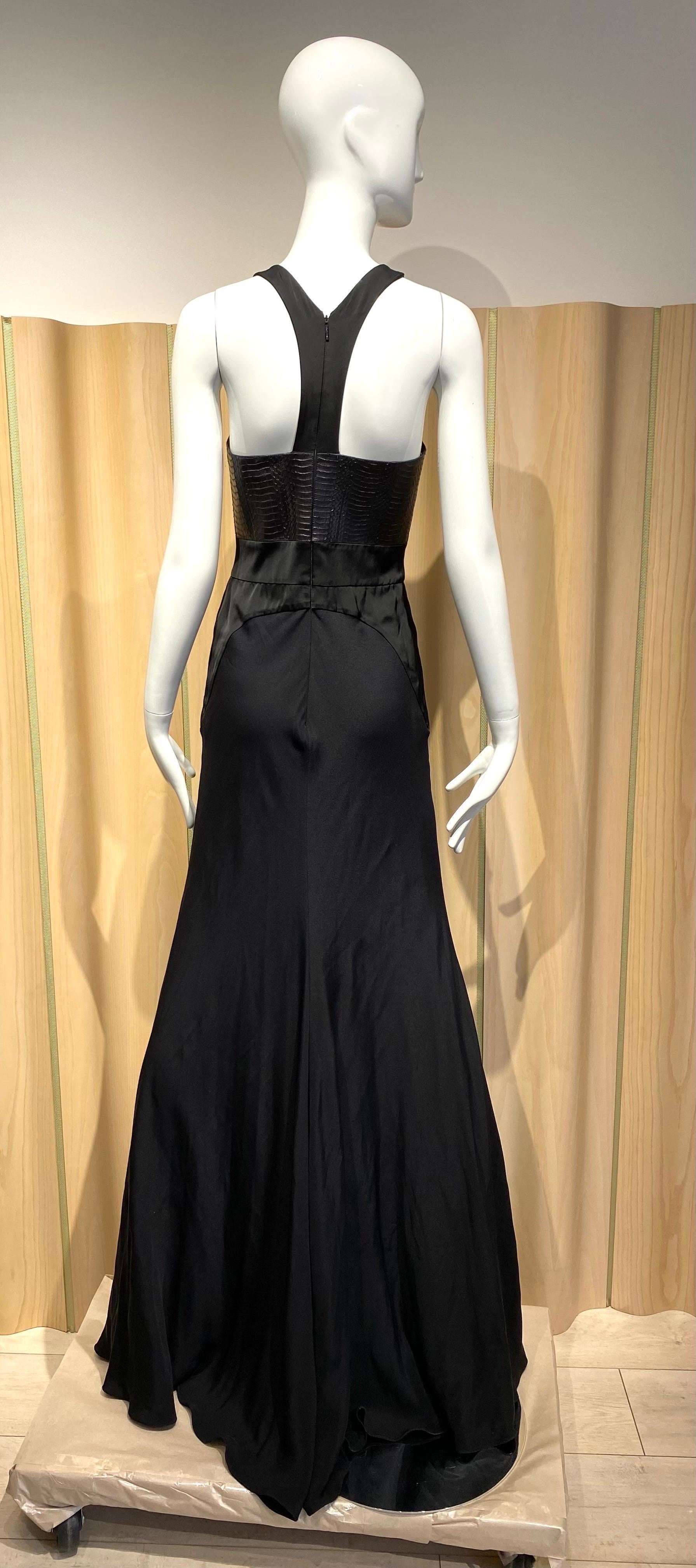 Women's Roberto Cavalli Black Silk and Leather Evening Gown For Sale