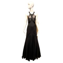 Roberto Cavalli Black Silk and Leather Evening Gown
