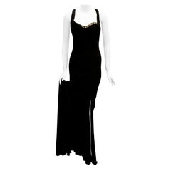 Roberto Cavalli Black Silk Blend Draped Bodice Crystal Asymmetrical Dress 44 EU