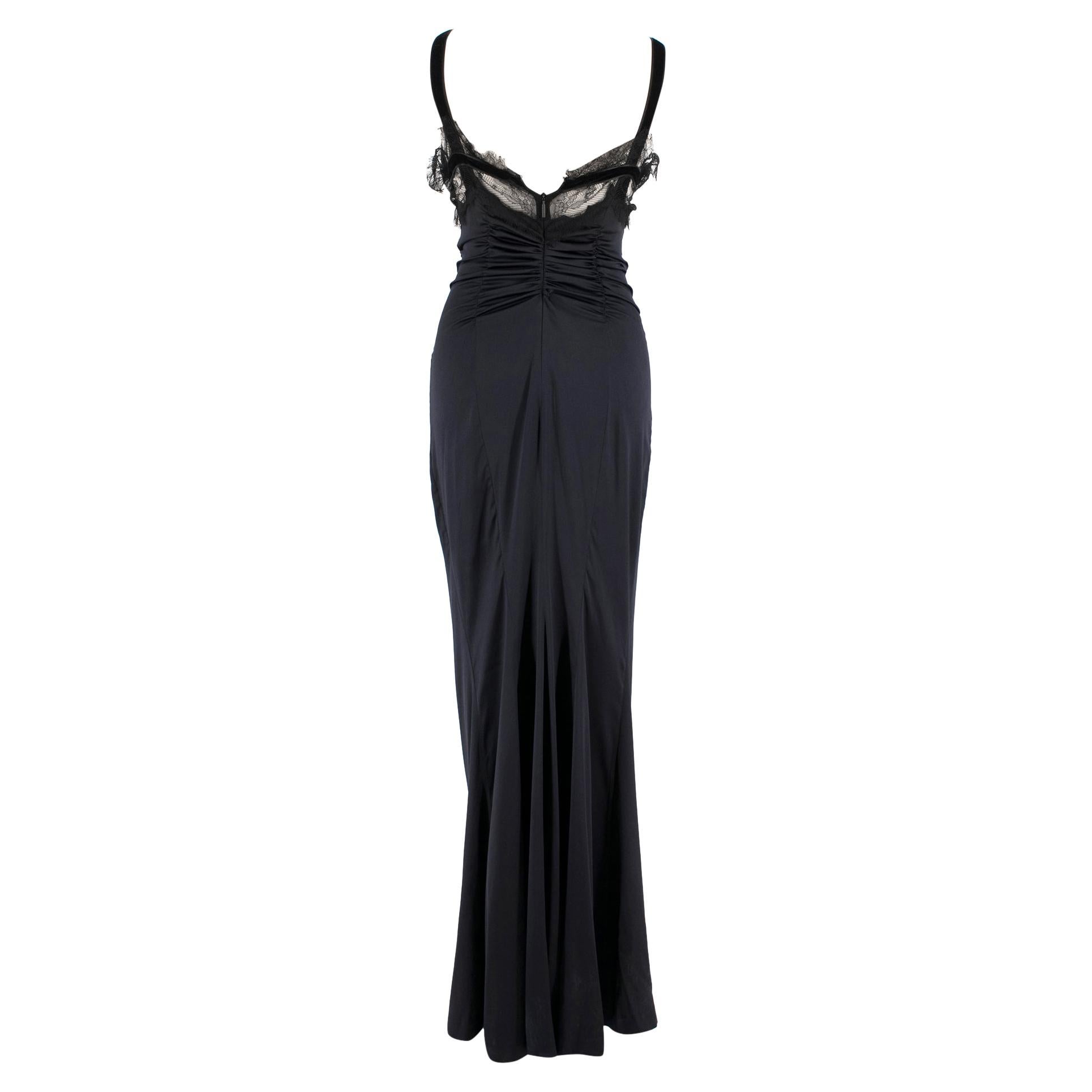 Roberto Cavalli Black Silk Blend Lace Trim Gown Size US 6 For Sale at ...