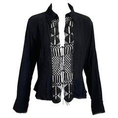 Roberto Cavalli Black Silk Blouse with Leather Macrame Detailing Size S 