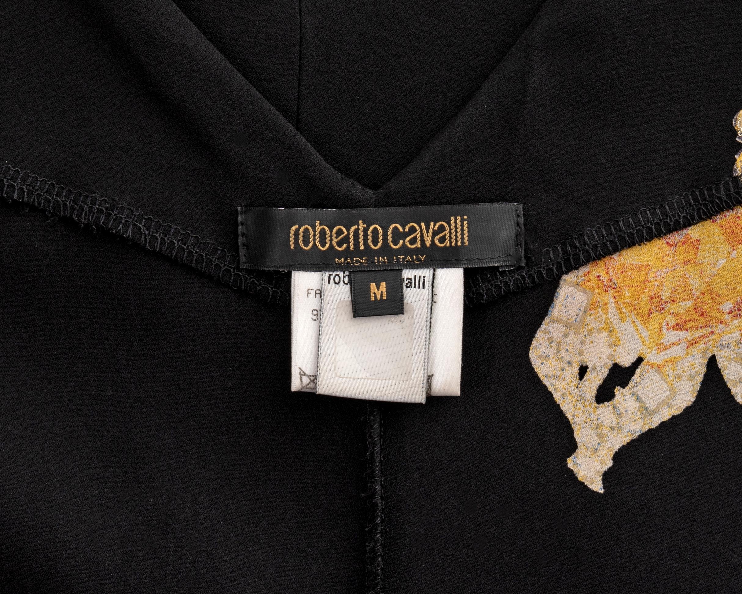 Roberto Cavalli, robe du soir en crêpe de soie noir avec imprimé bijou, fw 2002 en vente 7