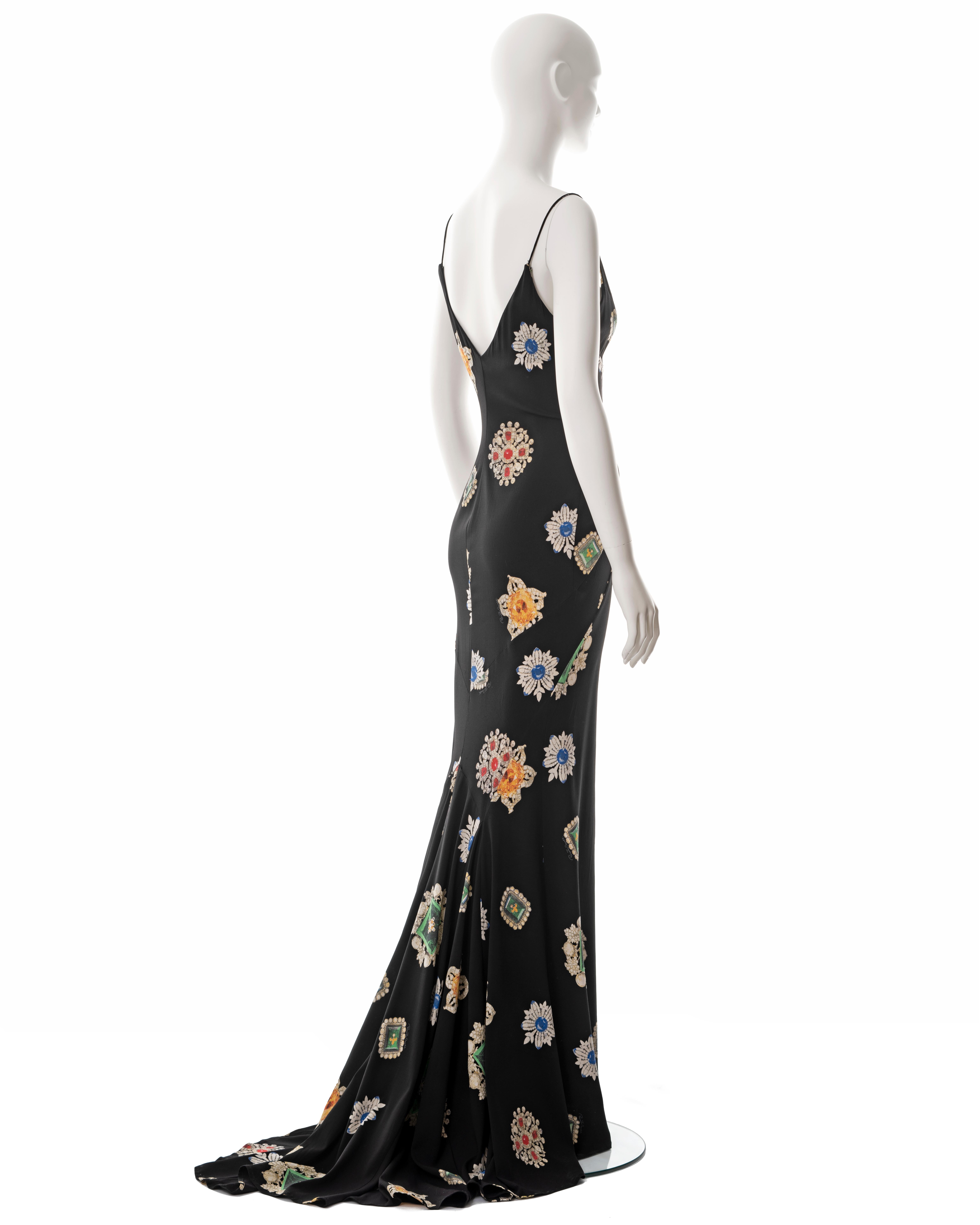 Roberto Cavalli, robe du soir en crêpe de soie noir avec imprimé bijou, fw 2002 en vente 2