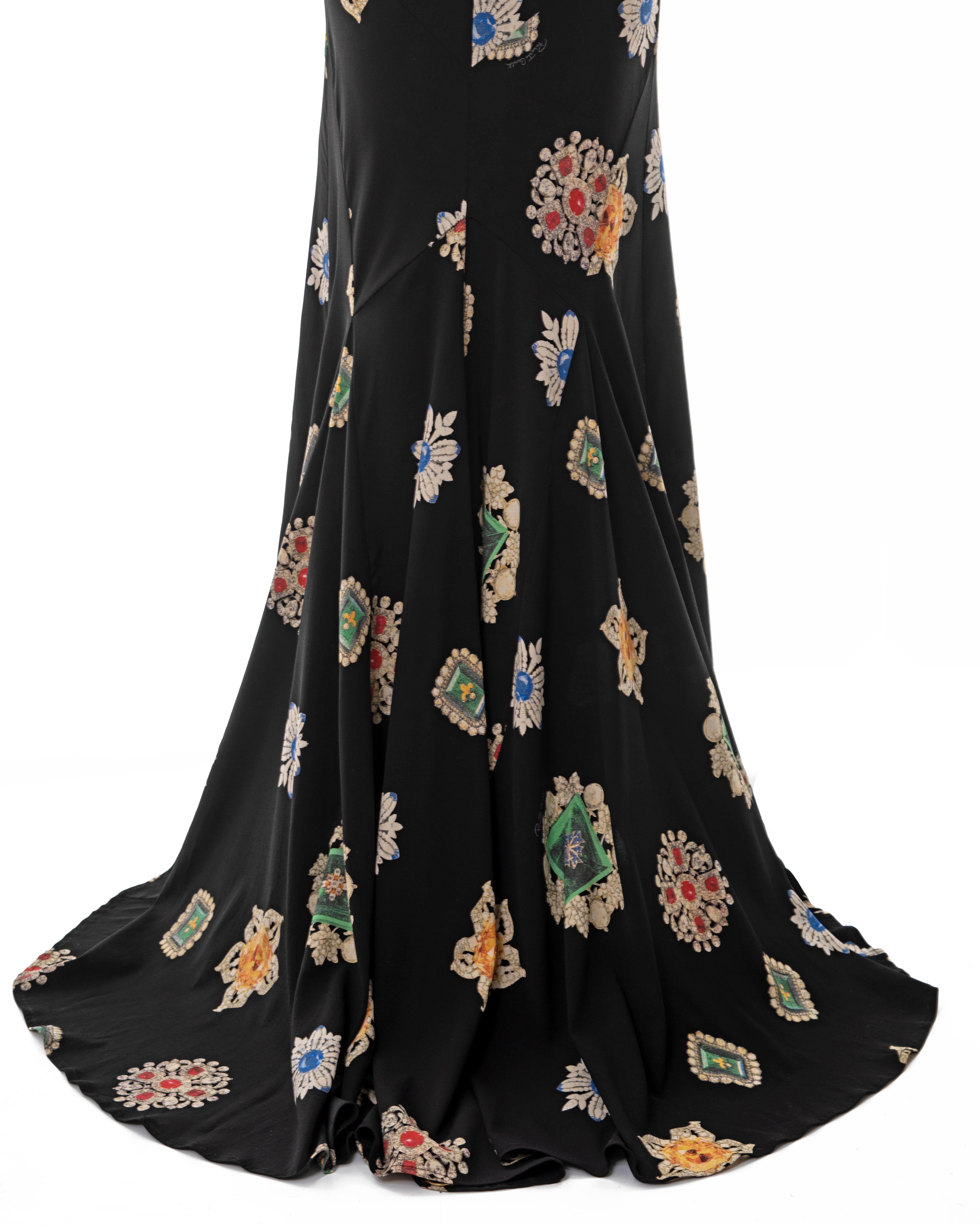 Roberto Cavalli black silk crepe evening dress with allover jewel print, fw 2002 For Sale 4