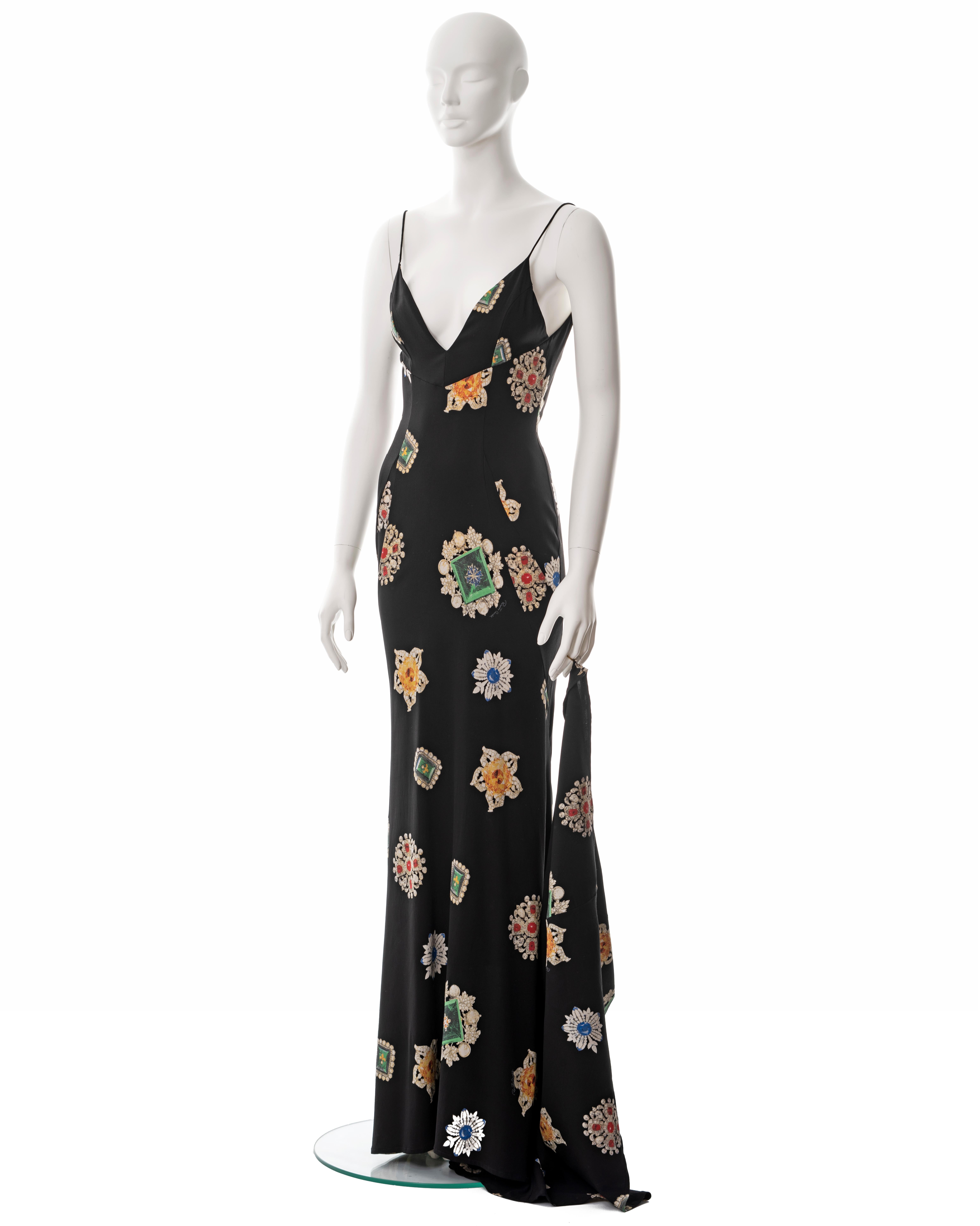 Roberto Cavalli black silk crepe evening dress with allover jewel print, fw 2002 For Sale 5