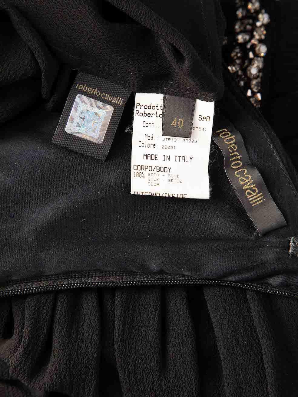 Roberto Cavalli Black Silk Embellished V-Neck Silk Top Size S For Sale 1